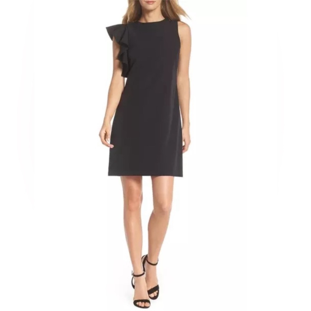 New Julia Jordan Black Dress Sleeveless Ruffle Shoulder Size 6